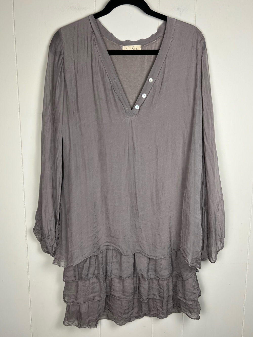 Silk Tiered Dress Lagenlook Romantic Whimsigoth Made in Italy Size Small Medium